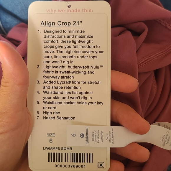 New lululemon align crop 21" tight so merlot 6 pin - Picture 10 of 10